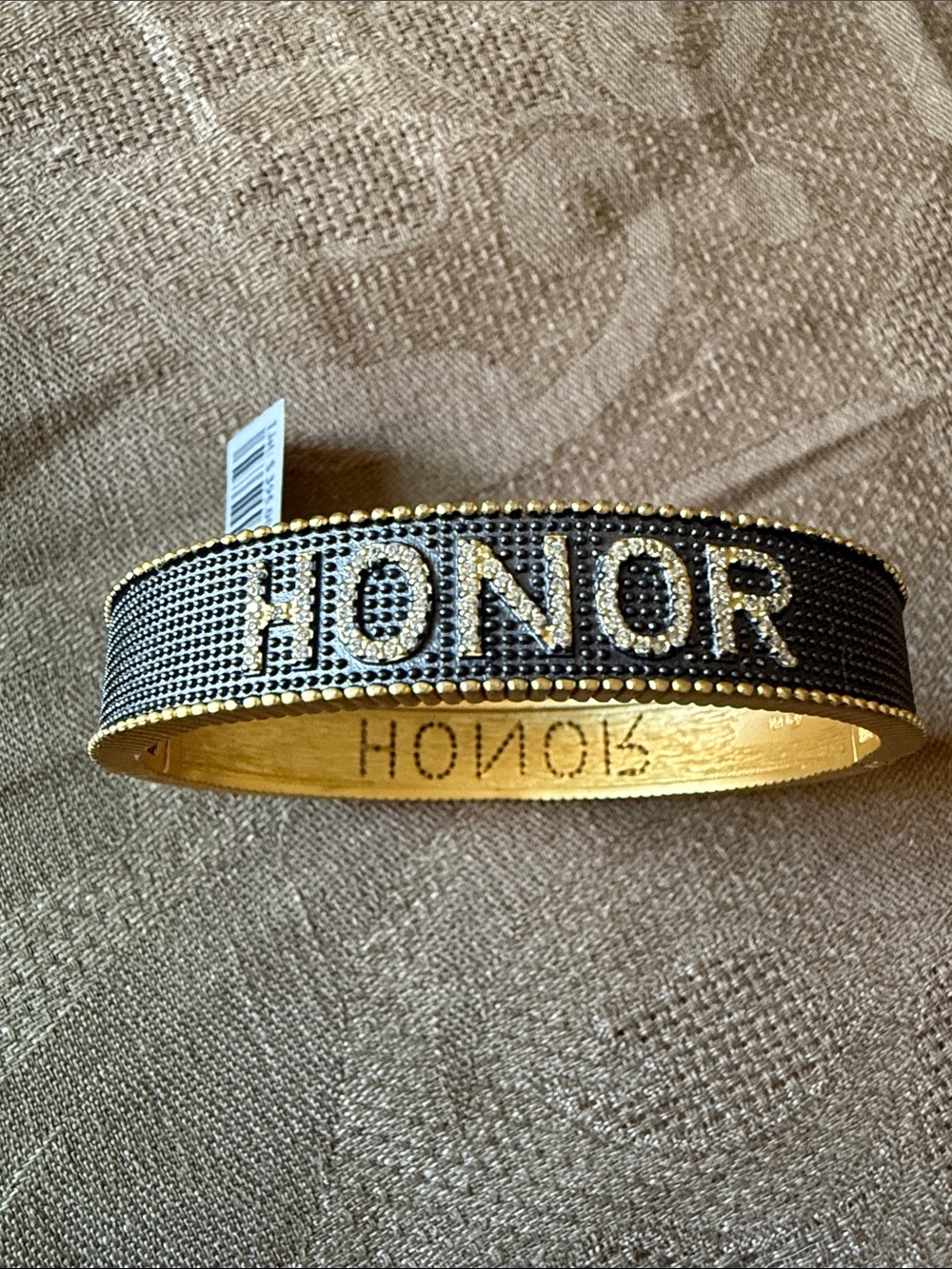 Freida Rothman Gold Honor Hinged Bracelet with Rhodium and cubic zirconia